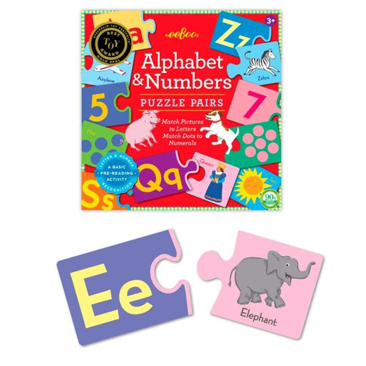 eeboo Alphabet & Numbers Puzzle Pairs, Pre-Reading Fun, Ages 3 ...