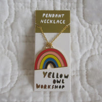 Rainbow Necklace, Vivid Colors Gold Gilt Cloisonné, Yellow Owl Original Design