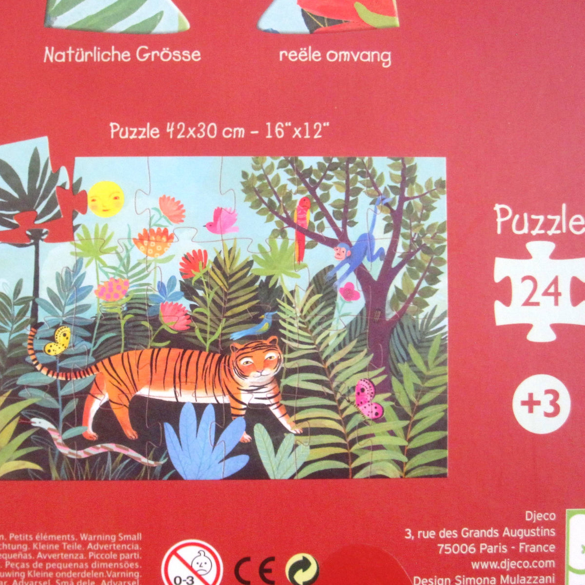 Tiger's Walk Puzzle in Silhouette Box by Djeco, French Style, Ages 3+,