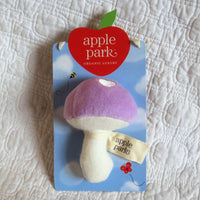 Organic Cotton Lavender Velour Mushroom Rattle by Apple Park, Ages 3 mo.+