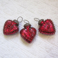 Hearts of Glass, Ruby Red Ornaments (or Necklaces?) Set of 3