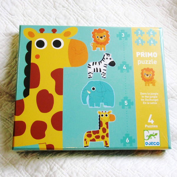In The Jungle Progressive Jig Saw Puzzles by Djeco, Premium French Brand,  Ages 2 - 4