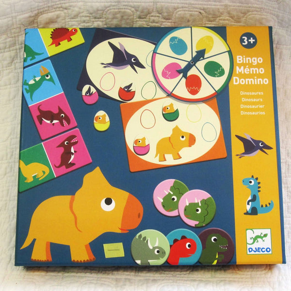 My First Games Dino Theme Set: Bingo, Memo, Domino by Djeco, Ages 3 - 8