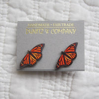 Monarch Butterfly Stud Earrings, Fair Trade