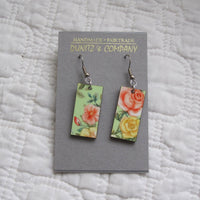 Vintage Rose Print Dangle Earrings, Fair Trade
