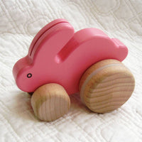 Little Pink Bunny Wooden Push Toy By BAJO, Ages 18 mo.+