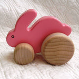 Little Pink Bunny Wooden Push Toy By BAJO, Ages 18 mo.+