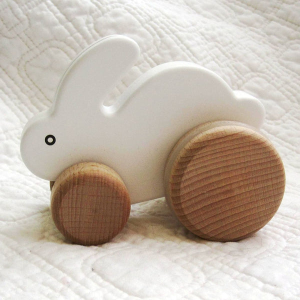 Little White Bunny Wooden Push Toy by BAJO, Ages 18 mo.+