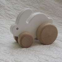 Little White Bunny Wooden Push Toy by BAJO, Ages 18 mo.+