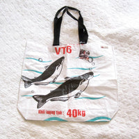 White Graphic Tote Made From Recycled Feed Bags, Fair Trade and Fun!