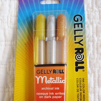 Sakura Gelly Roll Metallic 3 Pack, Gold, Silver, Copper, Opaque Ink