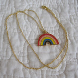 Rainbow Necklace, Vivid Colors Gold Gilt Cloisonné, Yellow Owl Original Design