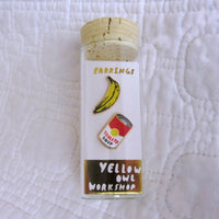 Pop Art Andy Warhol Earrings, Gold Gilt Cloisonné, Yellow Owl Original Design