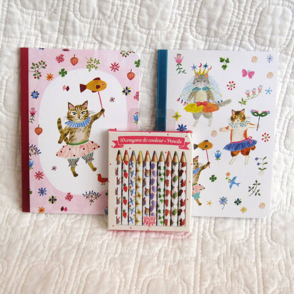 "Aiko" Little Notebooks and Pencils — Adorable! French Artist Designed, Ages 6+