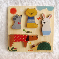 Wooden Puzzle — "Woody Pets" by Djeco, French Style, Ages 12 mo.+