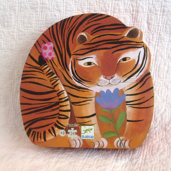 Tiger's Walk Puzzle in Silhouette Box by Djeco, French Style, Ages 3+, 24 piece