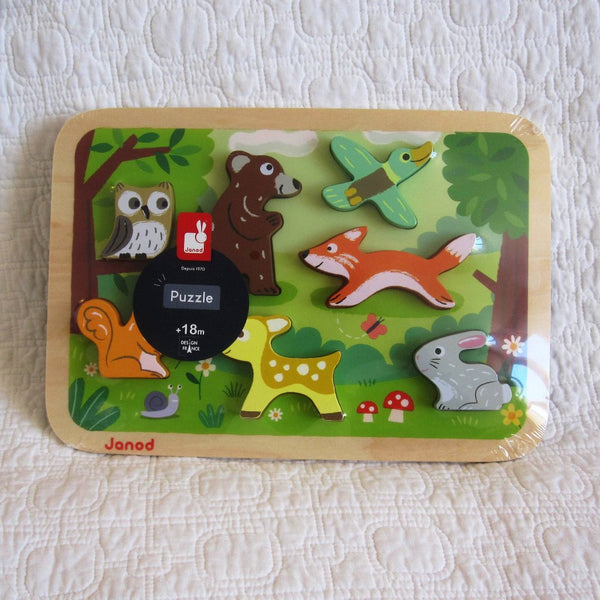 Forest Animals Wooden Chunky Puzzle By Janod, Ages 18 - 36 mo