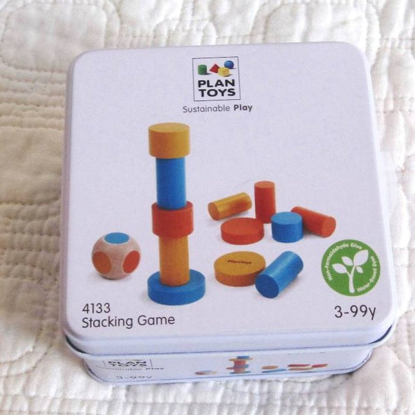 Mini Wooden Stacking Game in Travel Tin by Plan Toys, Ages 3+